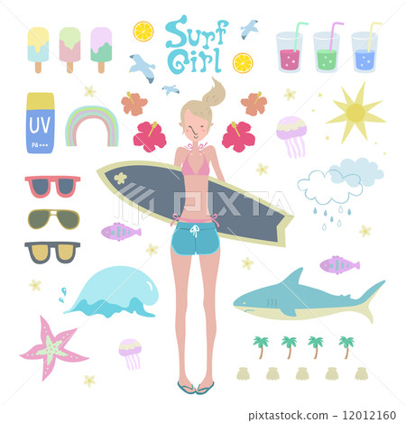 Surf Girl Vector Illustration Set 12012160