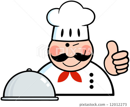 Winked Chef Logo With Platter Showing Thumbs Up Winked Chef Logo With Platter Showing Thumbs Up 12012273