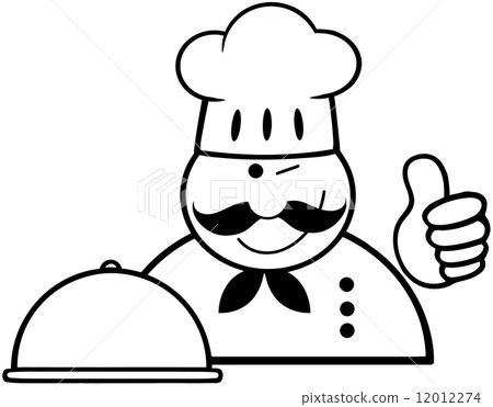 Outlined Winked Chef Logo With Platter Showing Thumbs Up Outlined Winked Chef Logo With Platter Showing Thumbs Up 12012274