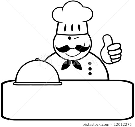 Outlined Winked Chef Logo Banner With Platter Showing Thumbs Up Outlined Winked Chef Logo Banner With Platter Showing Thumbs Up 12012275