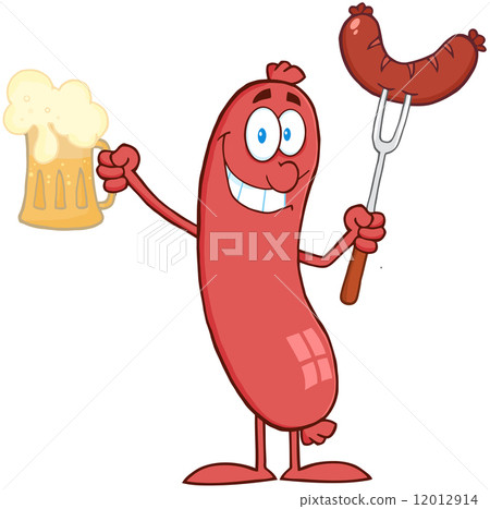 Sausage Holding Beer And Sausage On A Fork 12012914