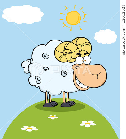 Ram Cartoon Mascot Character On A Hill 12012929