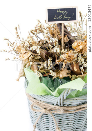 Bouquet of dry flower with happy birth day label 12013473