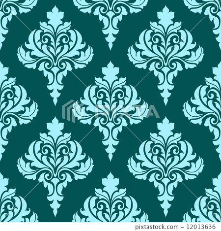 Floral seamless pattern with blue flowers on dark turquoise 12013636