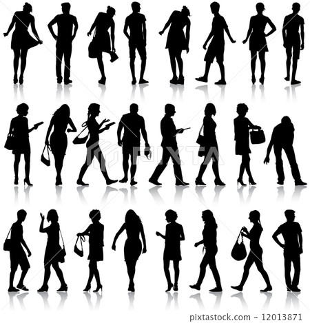 Black silhouettes of beautiful mans and womans on white backgrou Black silhouettes of beautiful mans and womans on white backgrou 12013871