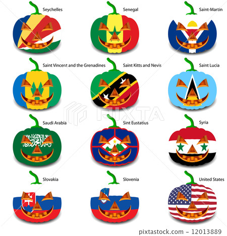 Set pumpkins for Halloween as a flags of the world. Vector illus Set pumpkins for Halloween as a flags of the world. Vector illus 12013889