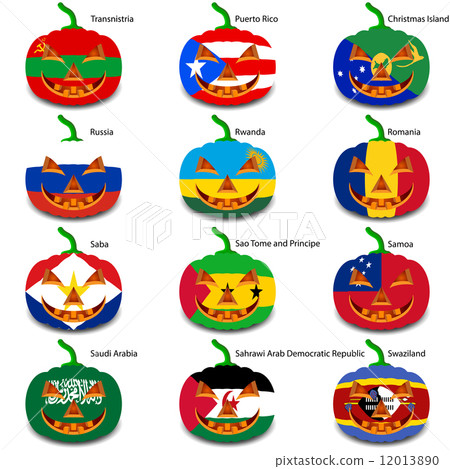 Set pumpkins for Halloween as a flags of the world. Vector illus 12013890