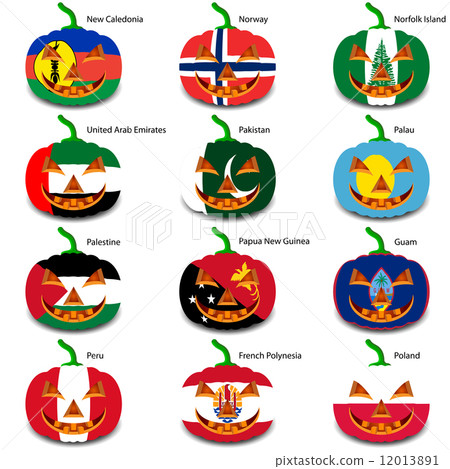 Set pumpkins for Halloween as a flags of the world. Vector illus 12013891