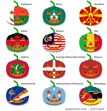 Set pumpkins for Halloween as a flags of the world. Vector illus 12013893