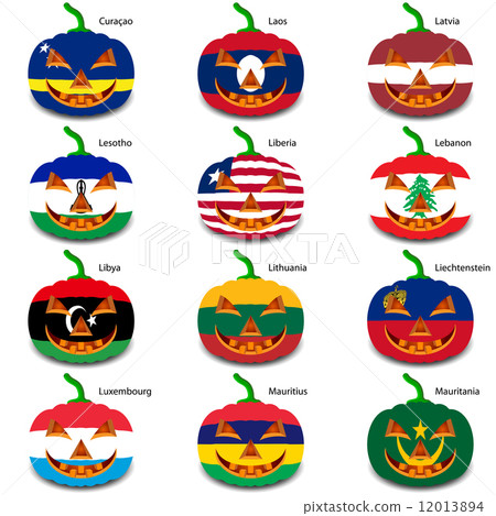 Set pumpkins for Halloween as a flags of the world. Vector illus 12013894