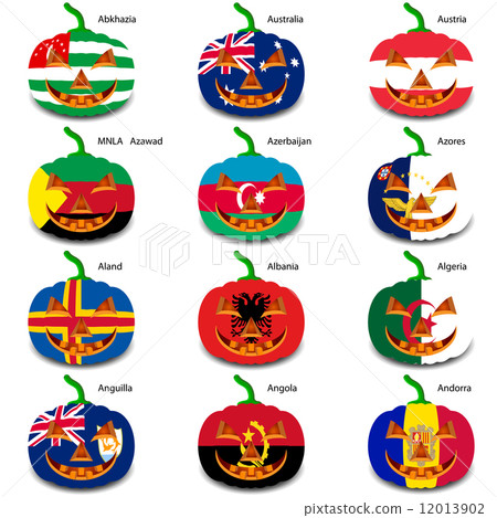 Set pumpkins for Halloween as a flags of the world. Vector illus 12013902