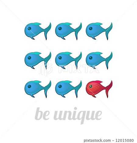 Be unique concept, blue and red fish Be unique concept, blue and red fish 12015080