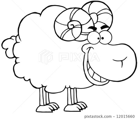 Outlined Happy Ram Cartoon Character 12015660