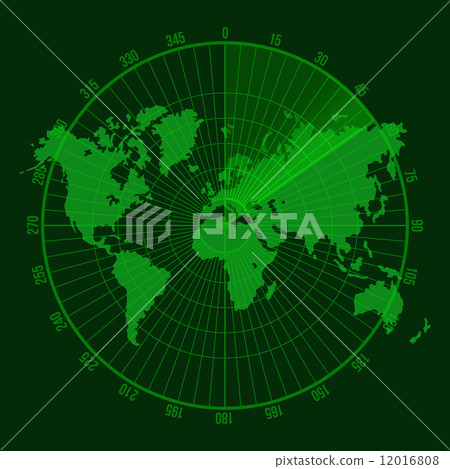 Green Radar Screen with Map. Vector 12016808