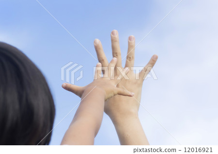 Mother and daughter put hands together 12016921
