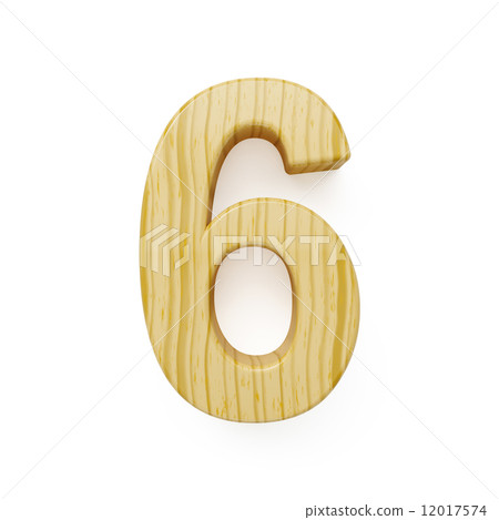 Wood digit six symbol - 6 12017574