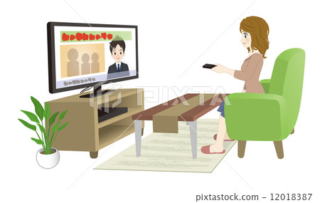 Watching TV Woman White Background Watching TV Woman White Background 12018387