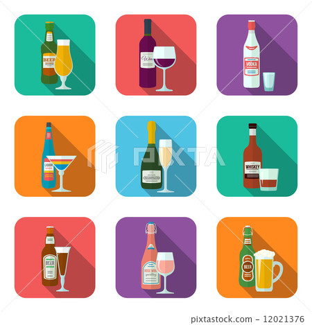alcohol bottles and glasses icons set 12021376