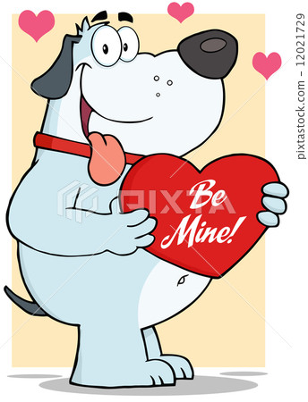 Gray Fat Dog Holding Up A Red Heart With Text Gray Fat Dog Holding Up A Red Heart With Text 12021729