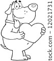 Outlined Fat Dog Holding Up A Heart 12021731