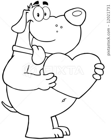 Outlined Fat Dog Holding Up A Heart 12021731