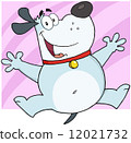 Happy Gray Fat Dog Cartoon Character Jumping 12021732