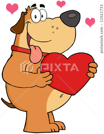 Fat Dog Holding Up A Red Heart 12021733
