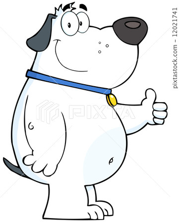 Smiling White Fat Dog Showing Thumbs Up 12021741