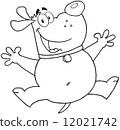 Outlined Happy Fat Dog Jumping 12021742