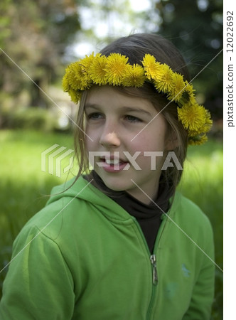Spring flowers, beauty portrait, preteen girl 12022692