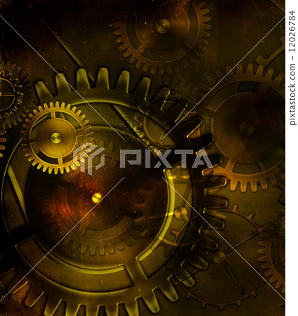 steampunk old gear mechanism on the background of old vintage pa 12026784