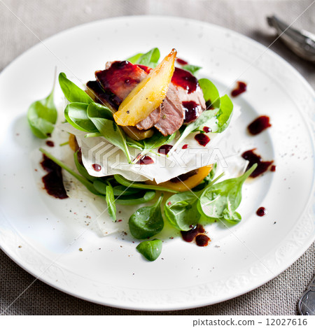 Duck breast roasted with pear, salad 12027616