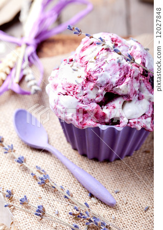 Berry ice cream with lavender flowers Berry ice cream with lavender flowers 12027848