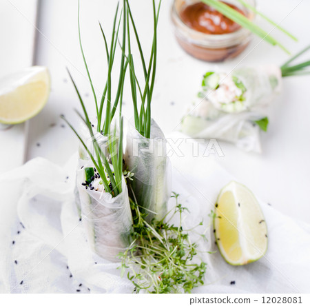 Fresh spring rolls on a white background 12028081