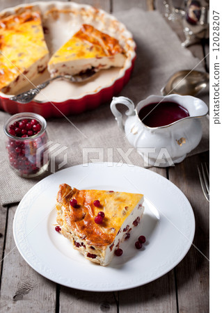 Cottage cheese pudding with cranberry sauce Cottage cheese pudding with cranberry sauce 12028207