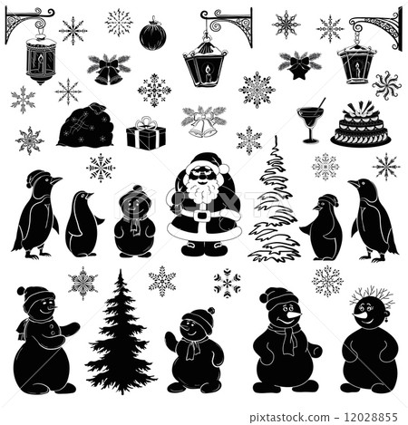 Christmas cartoon, set black silhouettes 12028855