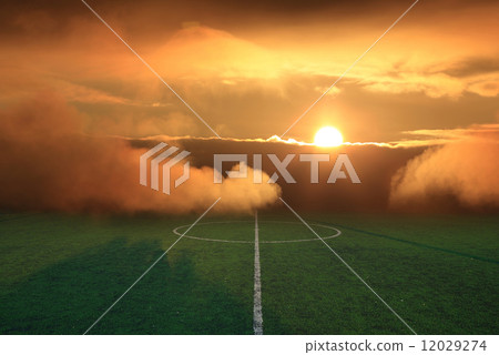 soccer field stadium on the green grass, sunbeam sport game back soccer field stadium on the green grass, sunbeam sport game back 12029274