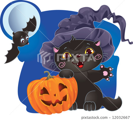 Halloween kitten with pumpkin - Stock Illustration [12032667] - PIXTA