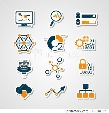 Data analytic icons paper cut set 12038164