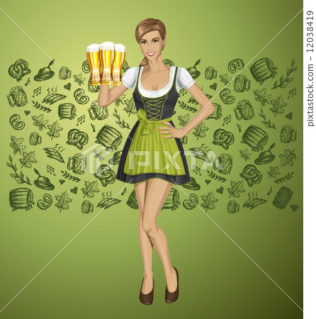 Vector Cute Woman In Drindl On Oktoberfest 12038419