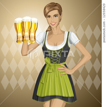 Vector Cute Woman In Drindl On Oktoberfest 12038420