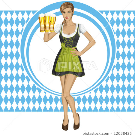 Vector Cute Woman In Drindl On Oktoberfest 12038425