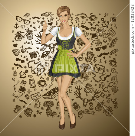 Vector Cute Woman In Drindl On Oktoberfest 12038428