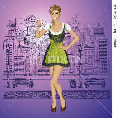 Vector Cute Woman In Drindl On Oktoberfest 12038430