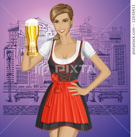 Vector Cute Woman In Drindl On Oktoberfest 12038431