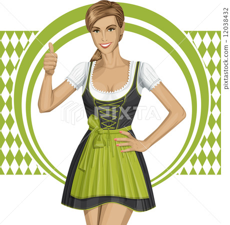Vector Cute Woman In Drindl On Oktoberfest 12038432