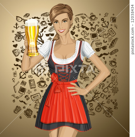 Vector Cute Woman In Drindl On Oktoberfest 12038434