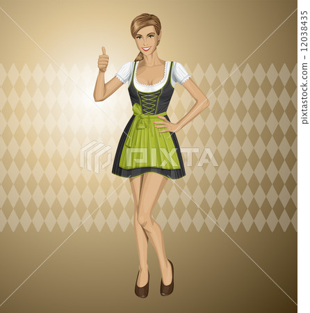 Vector Cute Woman In Drindl On Oktoberfest 12038435