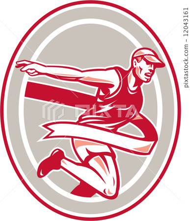Marathon Runner Finish Line Oval Retro Marathon Runner Finish Line Oval Retro 12043161