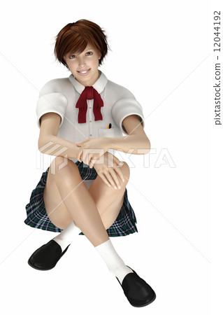 微笑女孩坐地板3DCG例證材料 12044192
